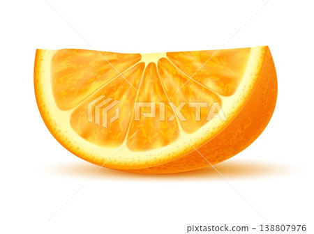 Realistic ripe raw orange fruit wedge slice revealing its fresh, succulent interior. Isolated 3d vector juicy citrus fruit part with tangy flavor and citrusy aroma. Sweet tropical plant dessert cut Realistic ripe raw orange fruit wedge slice revealing its fresh, succulent interior. Isolated 3d vector juicy citrus fruit part with tangy flavor and citrusy aroma. Sweet tropical plant dessert cut 138807976