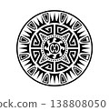 Maori sun medallion tribal black tattoo or print. Polynesian warrior abstract tattoo, Maori tribe folk decoration. New Zealand tribal black symbol 138808050