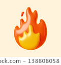 Bonfire hot fire flame 3D icon. Burning hot 3D render object, flaming fire flame isolated vector symbol. Campfire glossy plastic fiery bonfire realistic emoji icon 138808058