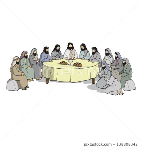 Jesus Christ and twelve apostles at the last supper illustration vector isolated on white background 138808342
