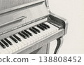 A monochrome, hand-drawn illustration of a grand piano. 138808452