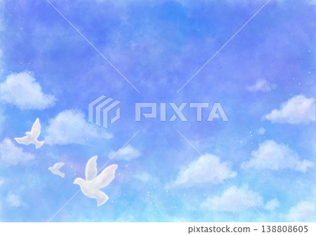 水彩風格的藍天和鴿子插圖 水彩風格的藍天和鴿子插圖 138808605
