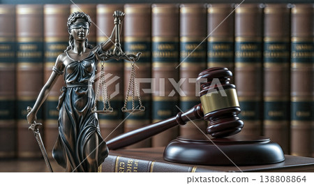 bronze lady justice statue holding scales sword next wooden judge gavel legal books background law court legal system attorney lawyer concept bronze lady justice statue holding scales sword next wooden judge gavel legal books background law court legal system attorney lawyer concept 138808864