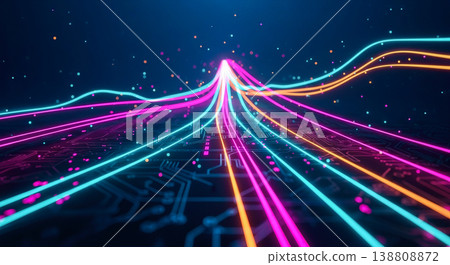 fast digital data stream neon light trails circuit board upward motion future technology 5g internet connection high speed networking cyber fast digital data stream neon light trails circuit board upward motion future technology 5g internet connection high speed networking cyber 138808872