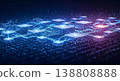 Abstract technology background with glowing blue cubes and connected data for cybersecurity, or decentralized network 138808888