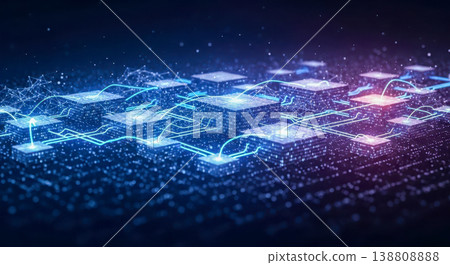 Abstract technology background with glowing blue cubes and connected data for cybersecurity, or decentralized network Abstract technology background with glowing blue cubes and connected data for cybersecurity, or decentralized network 138808888