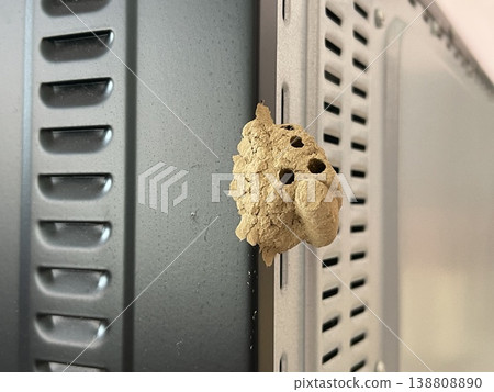 Close Up Of A Mud Wasp Nest Attached To Oven Metal Ventilation 138808890