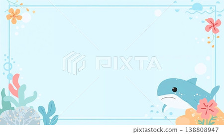 以鯨鯊和鮮花為主題的柔和海洋圖案。 138808947