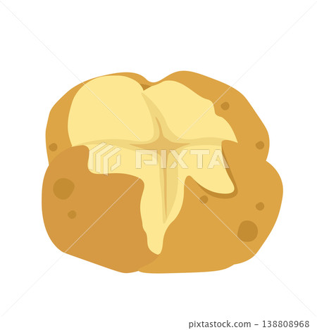 An illustration of a steamed, cracked potato. 138808968