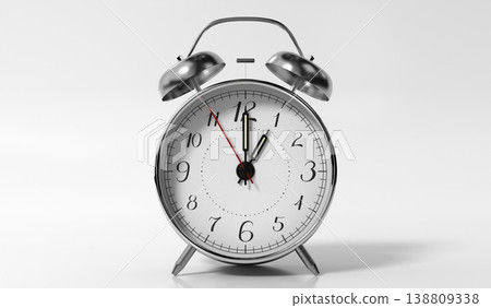 Retro Twin Bell Alarm Clock Is Set to One - 3d illustration Retro Twin Bell Alarm Clock Is Set to One - 3d illustration 138809338