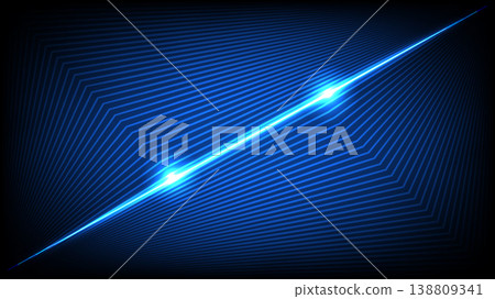 Futuristic blue background featuring a bright diagonal light streak and sharp geometric line pattern 138809341