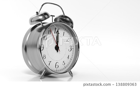 Retro Twin Bell Alarm Clock Is Set to Twelve - 3d illustration Retro Twin Bell Alarm Clock Is Set to Twelve - 3d illustration 138809363