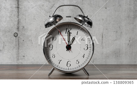 Retro Twin Bell Alarm Clock Is Set to One - 3d illustration 138809365
