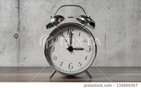 Retro Twin Bell Alarm Clock Is Set to Three - 3d illustration Retro Twin Bell Alarm Clock Is Set to Three - 3d illustration 138809367
