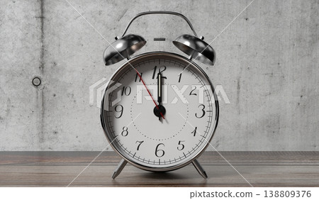 Retro Twin Bell Alarm Clock Is Set to Twelve - 3d illustration Retro Twin Bell Alarm Clock Is Set to Twelve - 3d illustration 138809376