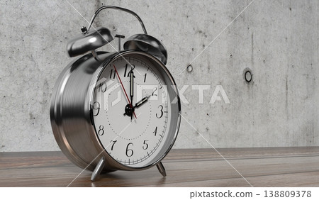 Retro Twin Bell Alarm Clock Is Set to Two - 3d illustration Retro Twin Bell Alarm Clock Is Set to Two - 3d illustration 138809378