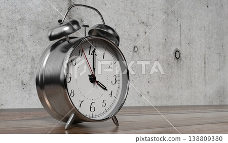 Retro Twin Bell Alarm Clock Is Set to Four - 3d illustration Retro Twin Bell Alarm Clock Is Set to Four - 3d illustration 138809380