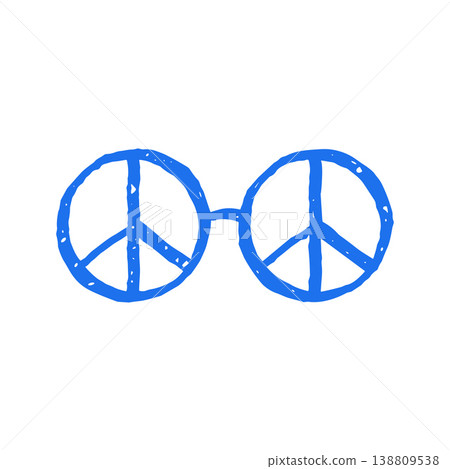 Peace Sign Glasses Hand Drawn Vector Illustration. Whimsical Doodle Hippie Symbol Grunge Texture Peace Sign Glasses Hand Drawn Vector Illustration. Whimsical Doodle Hippie Symbol Grunge Texture 138809538