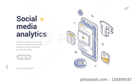 Social Media Analytics Digital Marketing Isometric Vector Illustration For Web Banner Template Social Media Analytics Digital Marketing Isometric Vector Illustration For Web Banner Template 138809587