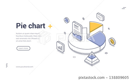 Modern Isometric Pie Chart Vector Illustration For Data Analysis Banner Template 138809605