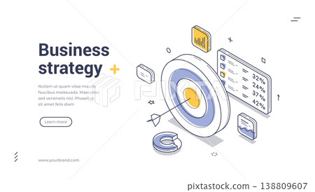Business Strategy Goal Achievement Isometric Banner Template Vector Illustration With Target Business Strategy Goal Achievement Isometric Banner Template Vector Illustration With Target 138809607