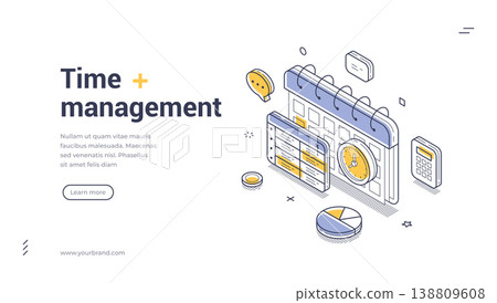 Time Management Planning Schedule Isometric Banner Template Vector Illustration 138809608