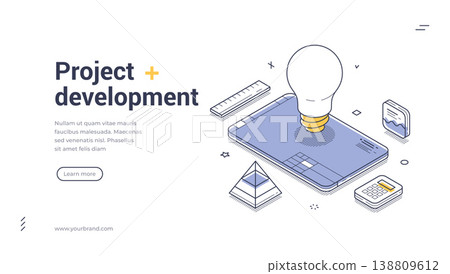 Creative Business Project Development And Innovation Idea Isometric Banner Template Vector Illustration 138809612