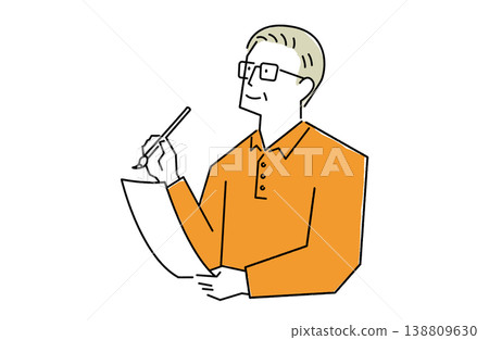 An elderly man composing haiku and tanka poems. An elderly man composing haiku and tanka poems. 138809630