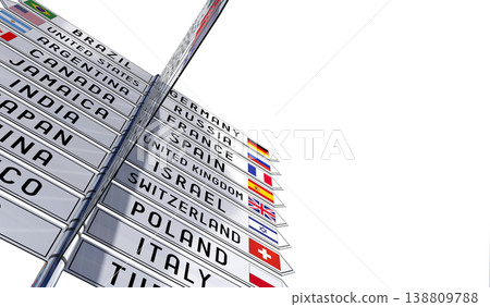 Signpost with national flags of different countries, white background 138809788