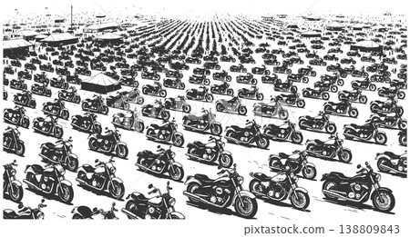 Massive Motorcycle Gathering in Desert Landscape Massive Motorcycle Gathering in Desert Landscape 138809843