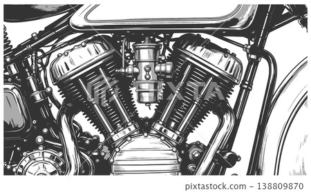 Detailed Vintage Motorcycle Engine Mechanical 138809870