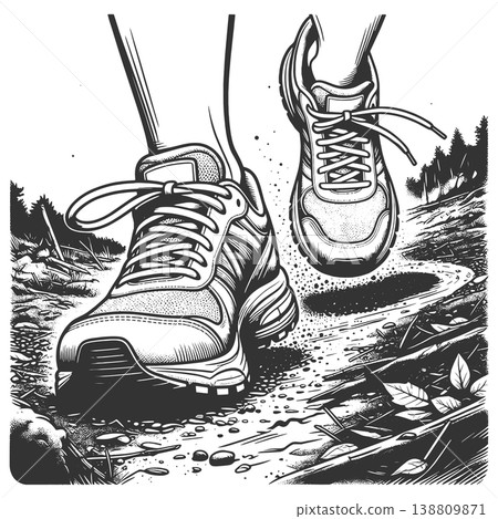 Trail Running Shoes on Forest Path vector 138809871