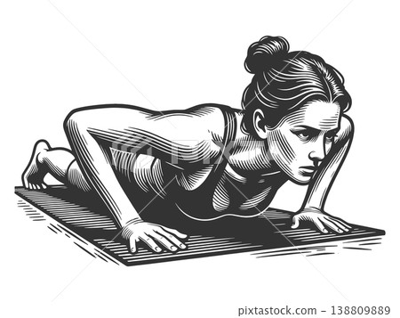 Woman Doing Push Up Exercise on Floor Mat raster Woman Doing Push Up Exercise on Floor Mat raster 138809889