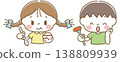 Illustration of children eating with smiles on their faces 138809939