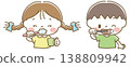 An illustration of a cute boy and girl brushing their teeth. 138809942