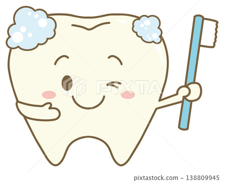 Cute tooth holding a toothbrush - Character illustration Cute tooth holding a toothbrush - Character illustration 138809945