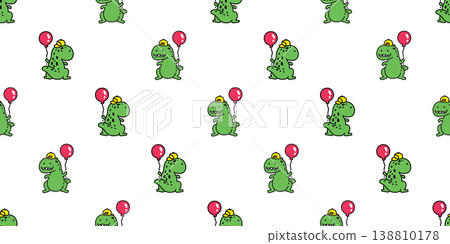 dinosaur seamless pattern Tyrannosaurus rex t-rex balloon cartoon vector character doodle illustration wrapping paper tile background repeat wallpaper scarf isolated design 138810178
