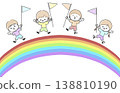 孩子們揮舞著旗幟和彩虹 138810190