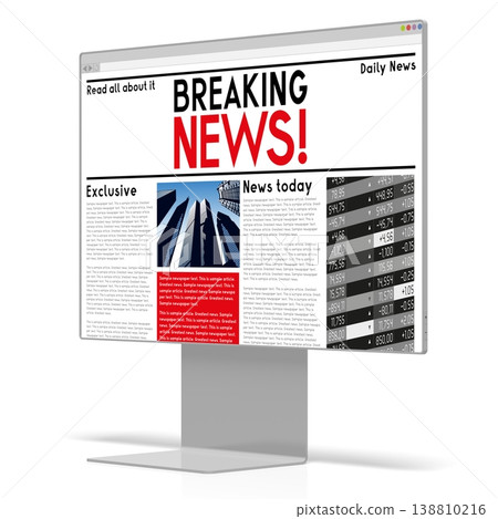 Monitor screen with breaking news web page - 3D illustration Monitor screen with breaking news web page - 3D illustration 138810216