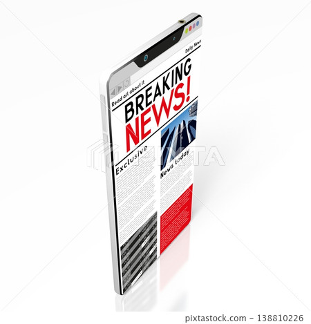 Smartphone with breaking news web page - 3D illustration Smartphone with breaking news web page - 3D illustration 138810226