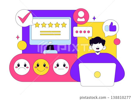 Customer Feedback Vector Illustration With Rating Stars Review System, User Opinion Survey, Mobile App Evaluation And Online Service Experience 138810277