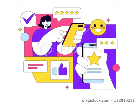 Customer Feedback Vector Illustration With Rating Stars Review System, User Opinion Survey, Mobile App Evaluation And Online Service Experience 138810281
