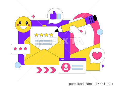 Customer Feedback Vector Illustration With Rating Stars Review System, User Opinion Survey, Mobile App Evaluation And Online Service Experience 138810283