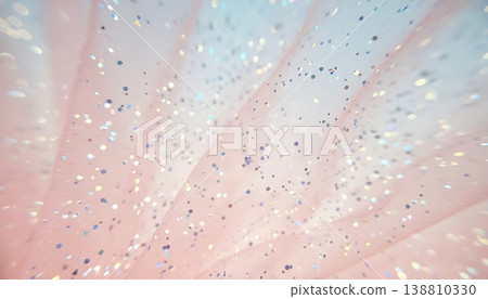 Soft pink fabric with shimmering glitter particles creating a dreamy background, ideal for festive themes, celebrations, or artistic designs 138810330