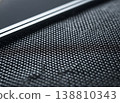 Close-up view of textured black mesh fabric with geometric patterns and shiny surface, showcasing intricate details and modern design elements in a contemporary setting 138810343