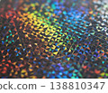 Colorful holographic geometric pattern with triangular shapes reflecting light in various hues creating a vibrant and dynamic visual texture 138810347