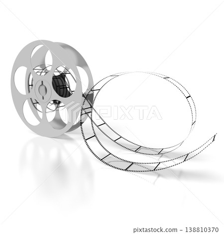 Film reel - spool and tape isolated on white background - 3D illustration Film reel - spool and tape isolated on white background - 3D illustration 138810370