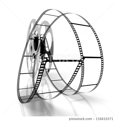 Film reel - spool and tape isolated on white background - 3D illustration 138810371