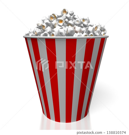 Red and white paper popcorn bucket isolated on white background - 3D illustration Red and white paper popcorn bucket isolated on white background - 3D illustration 138810374