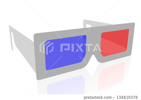 Retro red and blue cinema glasses - 3D illustration 138810378